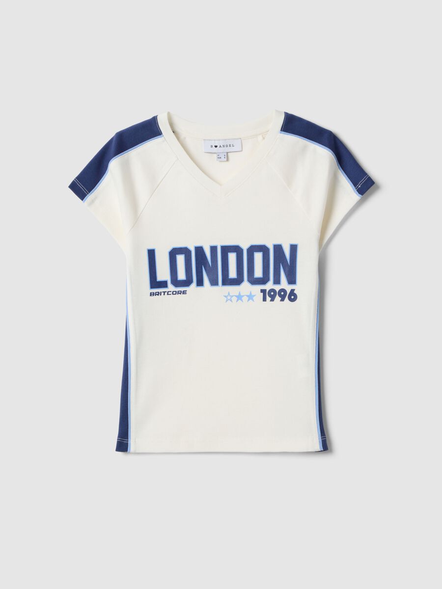 Wei&szlig;e Slim Fit V-Ausschnitt T-Shirt aus reiner Baumwolle mit Druck_0