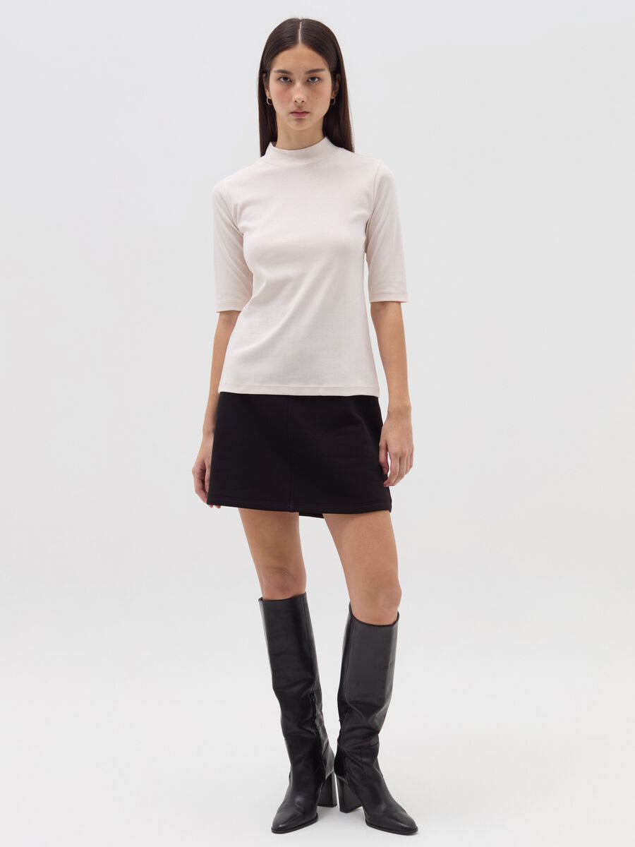 T-shirt with mock neck and elbow-length sleeves_1