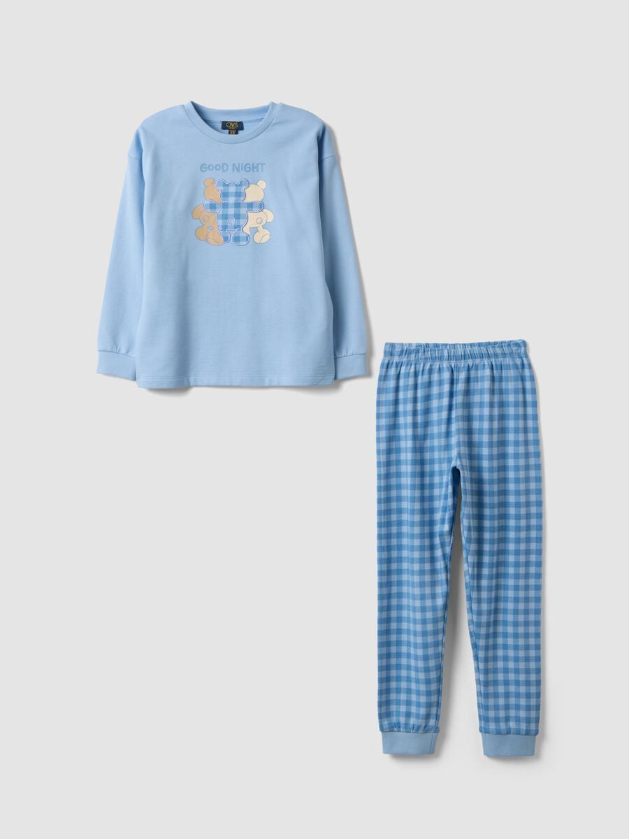 Pigiama blu in puro cotone organico con orsetti_0