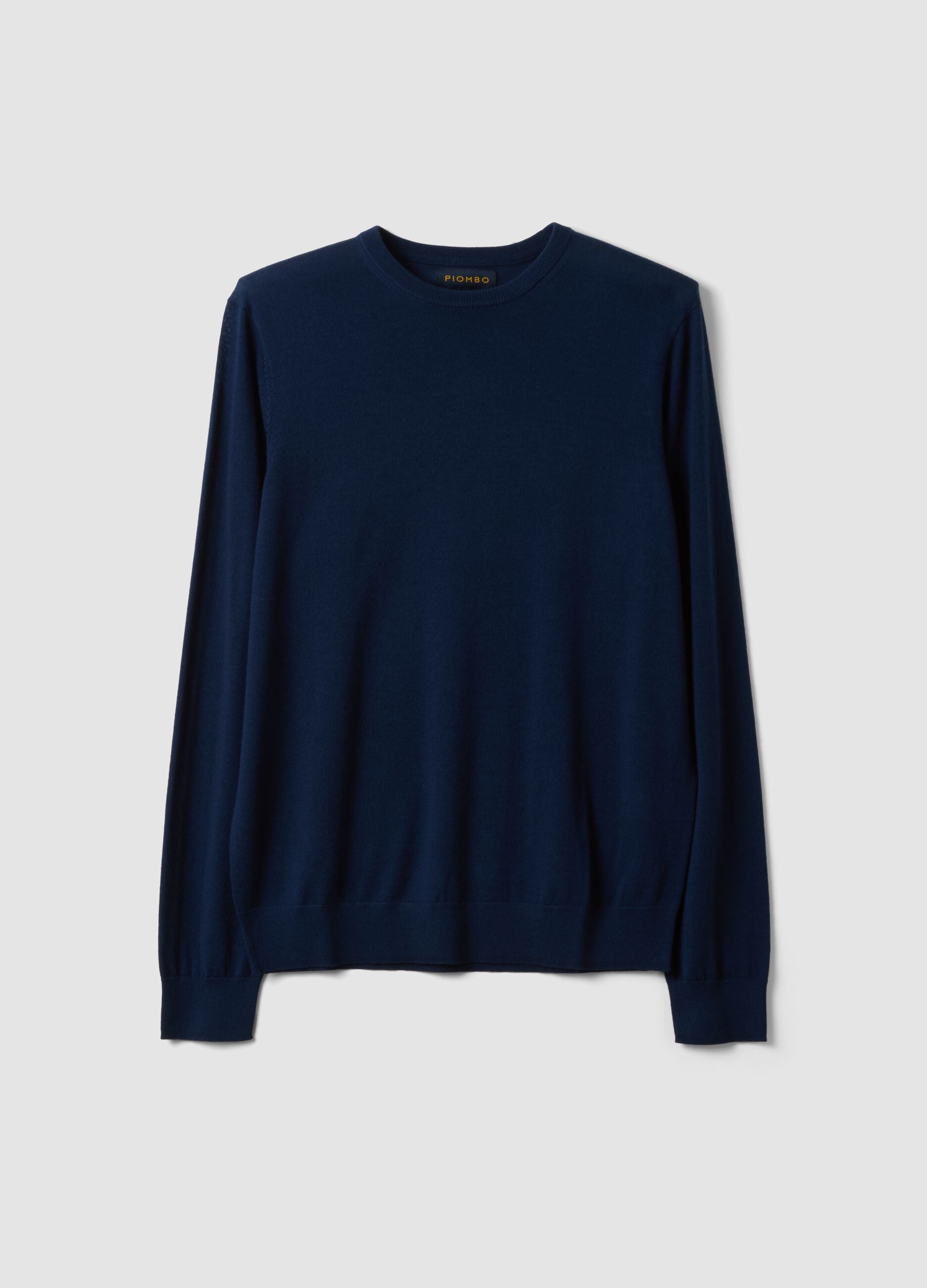 Blue crew-neck jumper in pure merino wool, regular fit