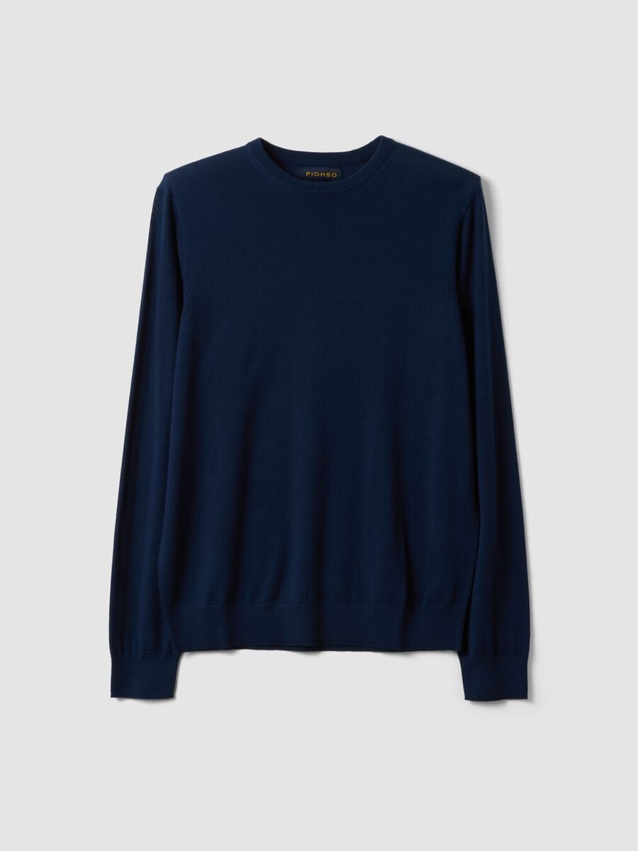 Blue crew-neck jumper in pure merino wool, regular fit_0