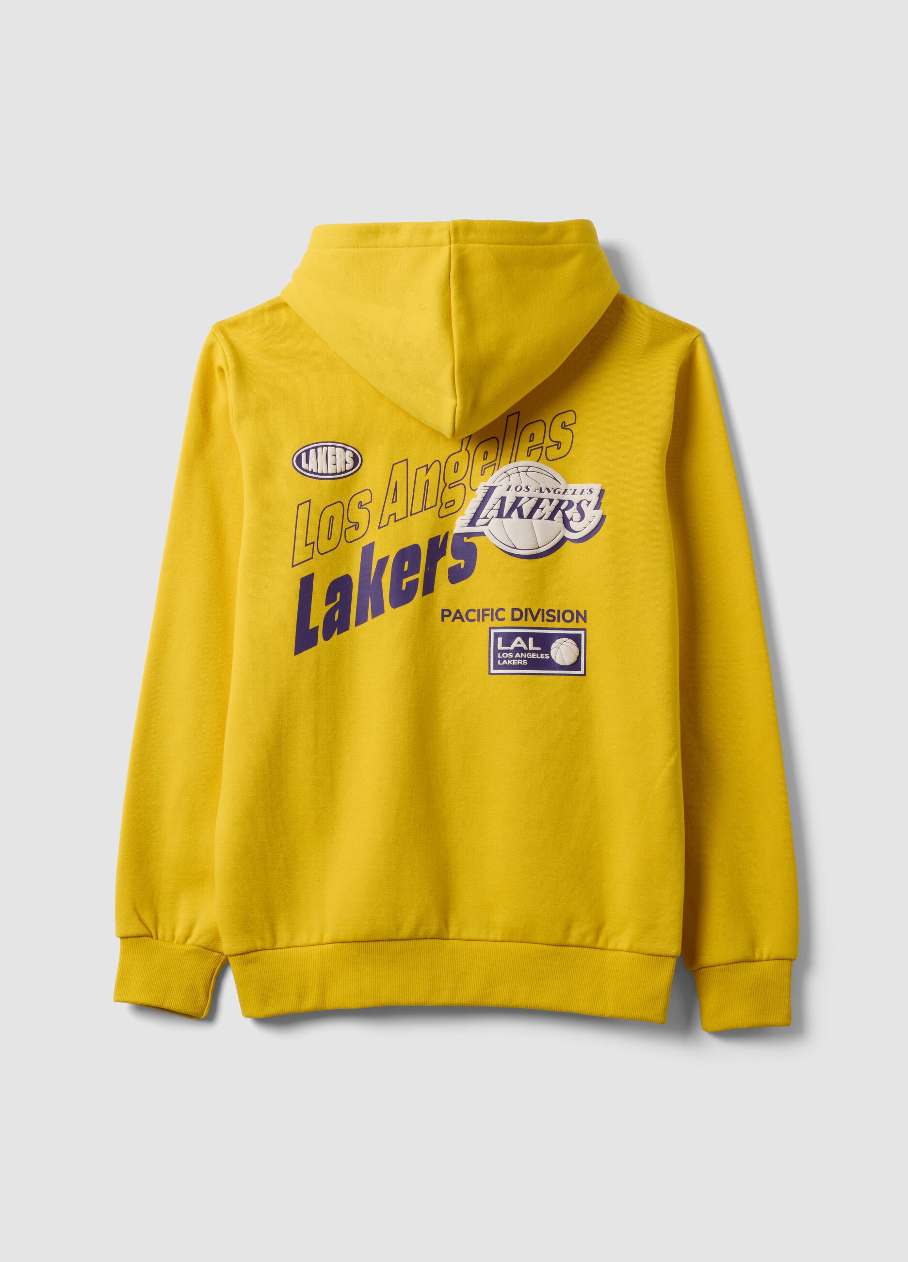 Sweatshirt amarela com capuz em mistura de algod&atilde;o com estampado Lakers