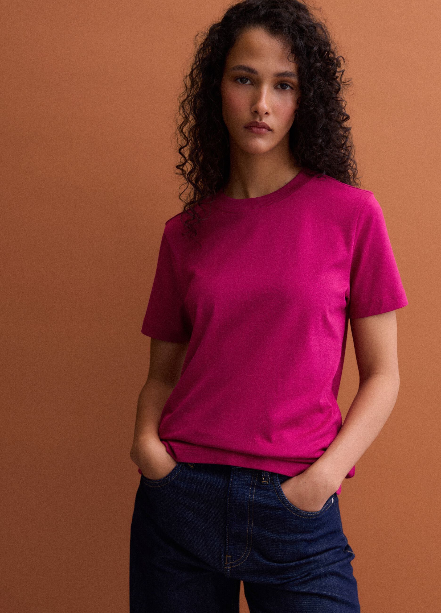 Pink regular-fit crew-neck T-shirt in pure Supima cotton