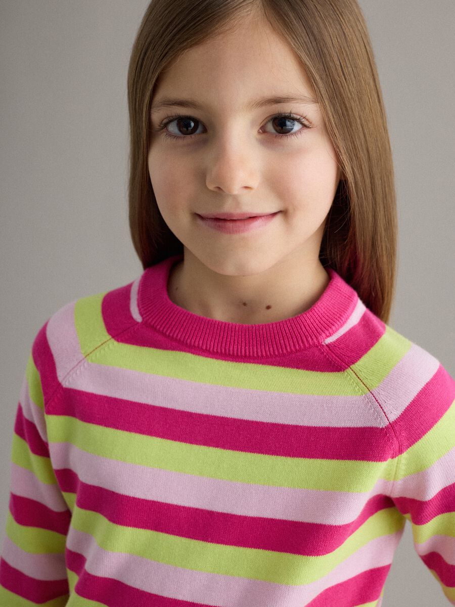 Girls' regular fit multicolour striped pure cotton pullover_2