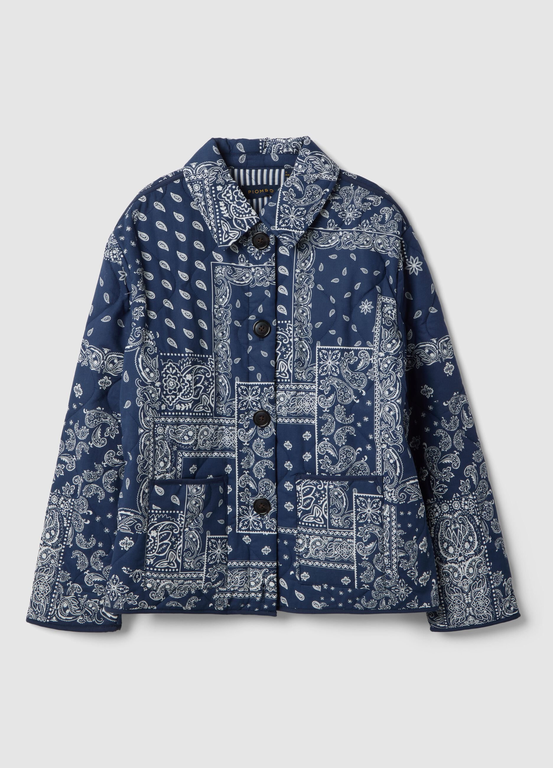 Mehrfarbige wattierte Jacke aus reiner Baumwolle mit regul&auml;rer Passform und Muster