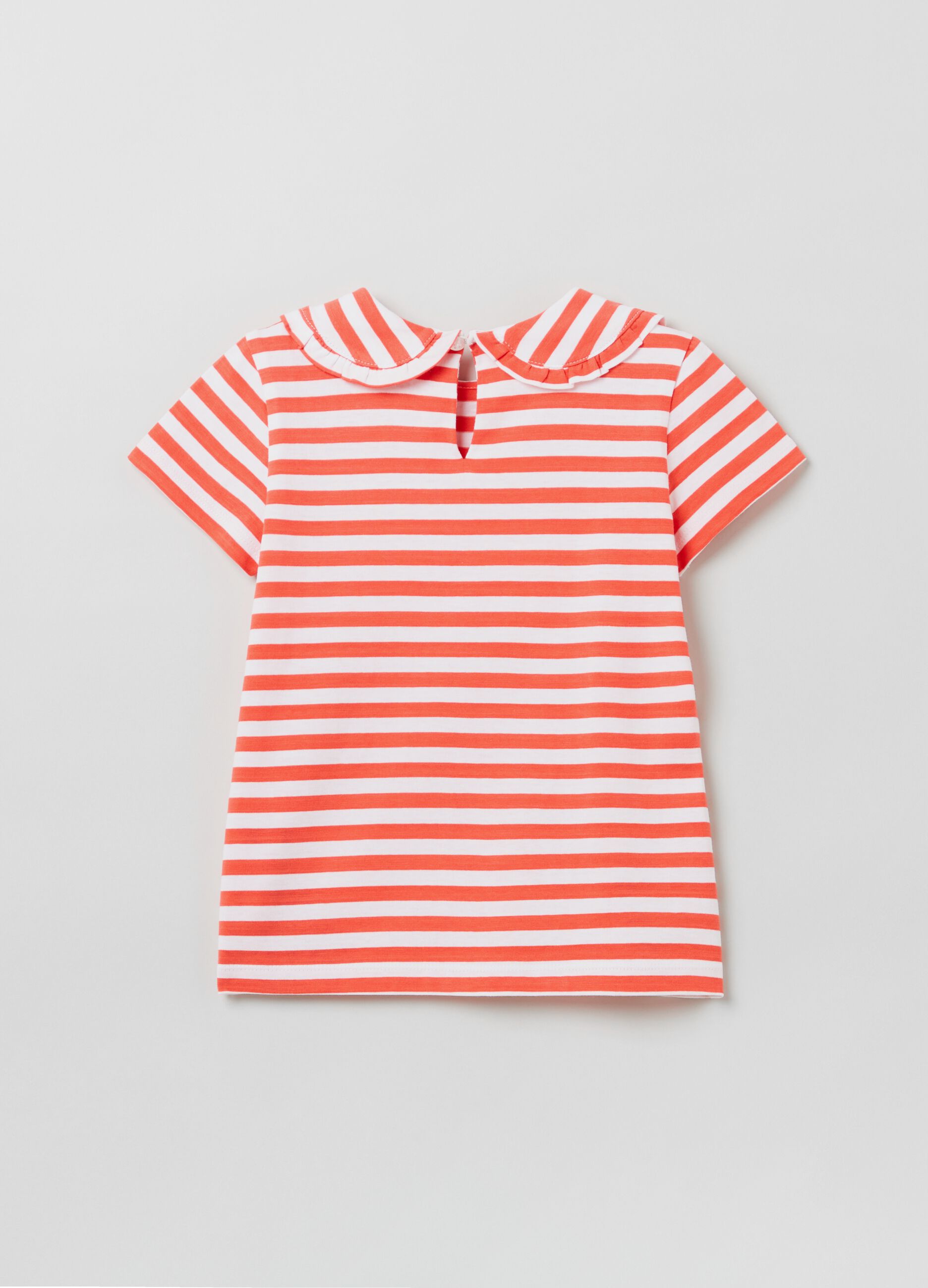 Striped cotton T-shirt with collar