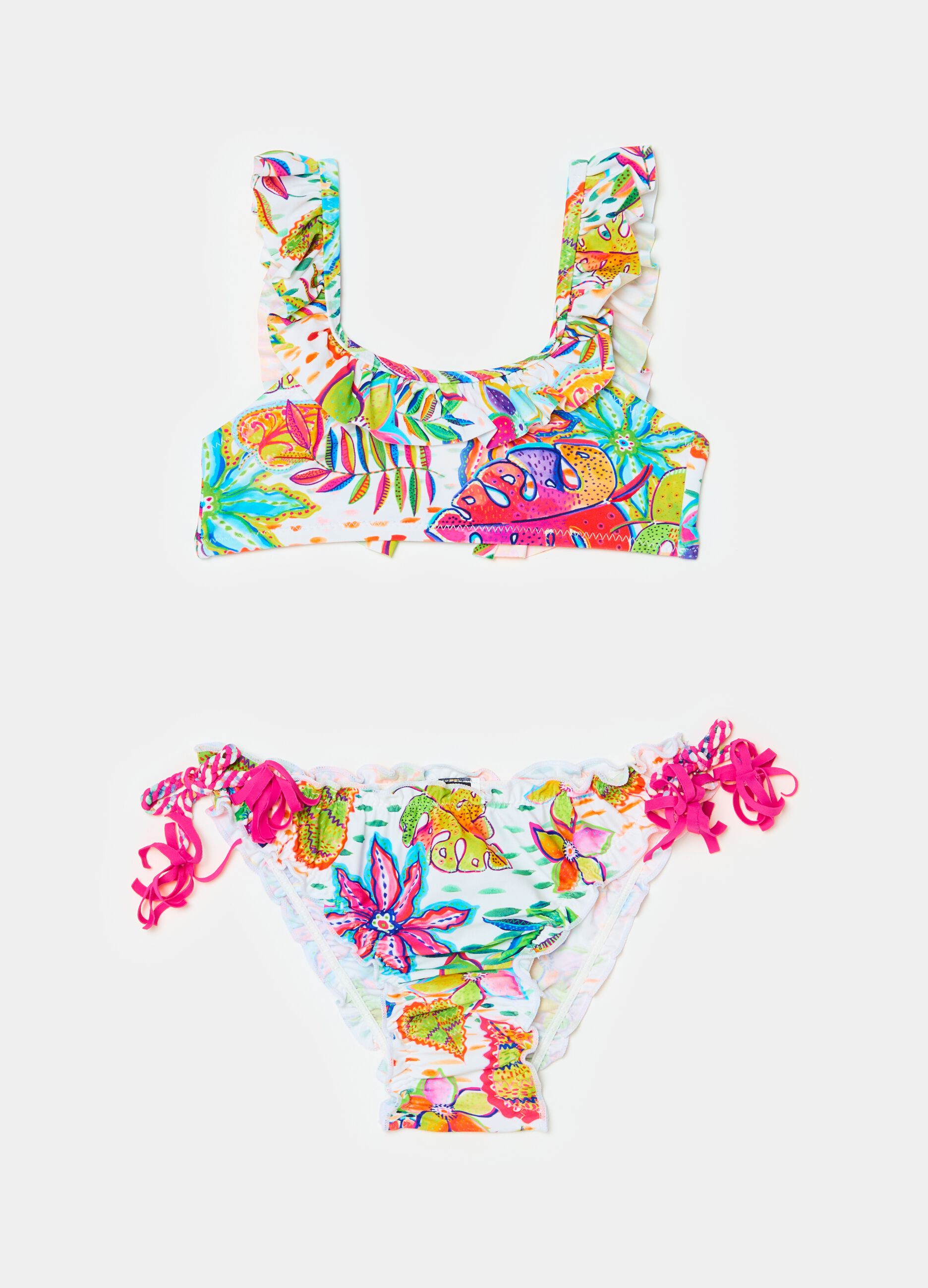Bikini with multicoloured foliage print