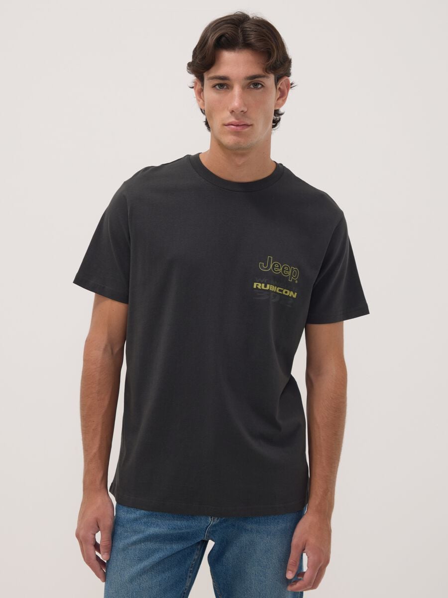 Grey pure cotton Jeep print T-shirt_0