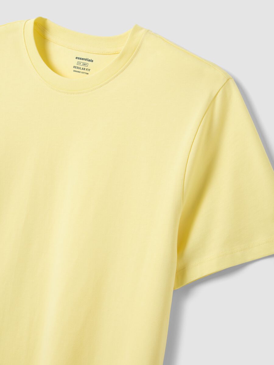 Yellow regular fit short sleeve pure cotton T-shirt_5