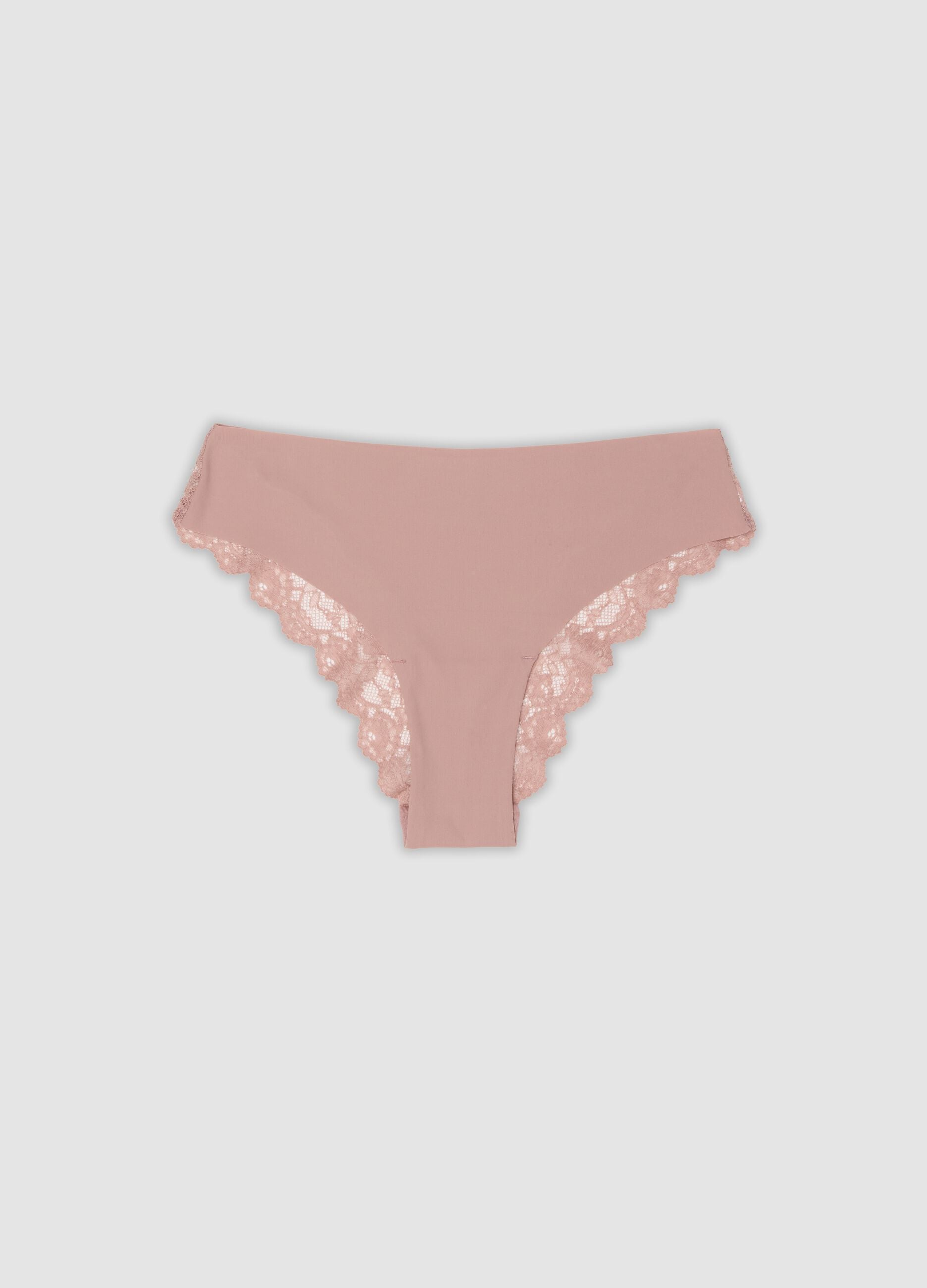 Pink stretch microfibre briefs with lace