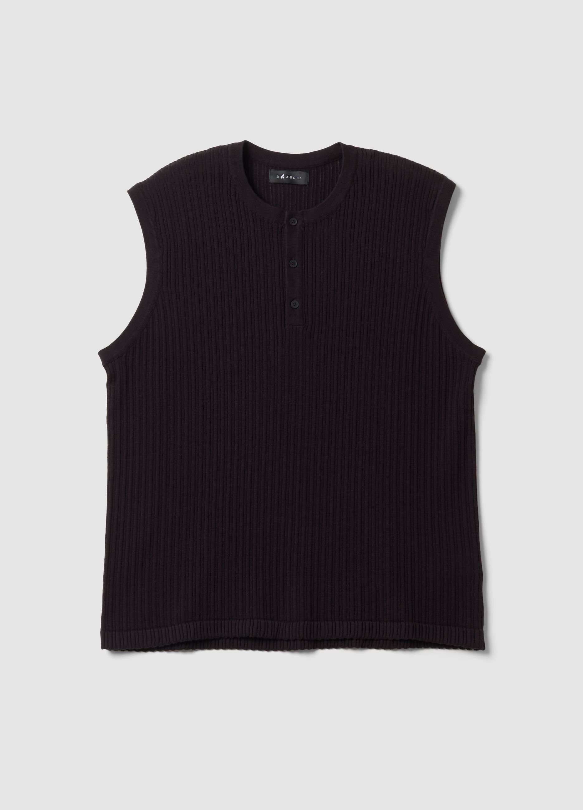 Black pure cotton ribbed waistcoat