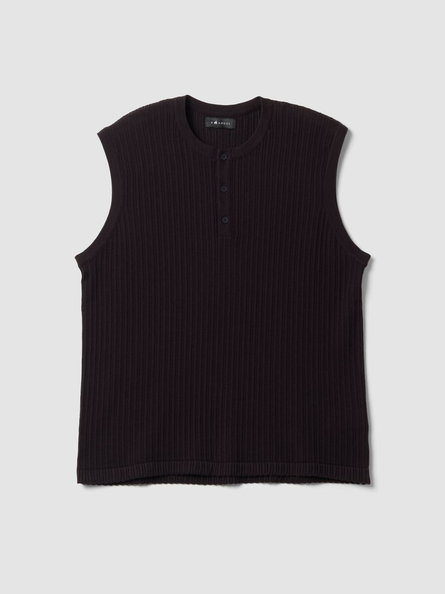 Black pure cotton ribbed waistcoat_0