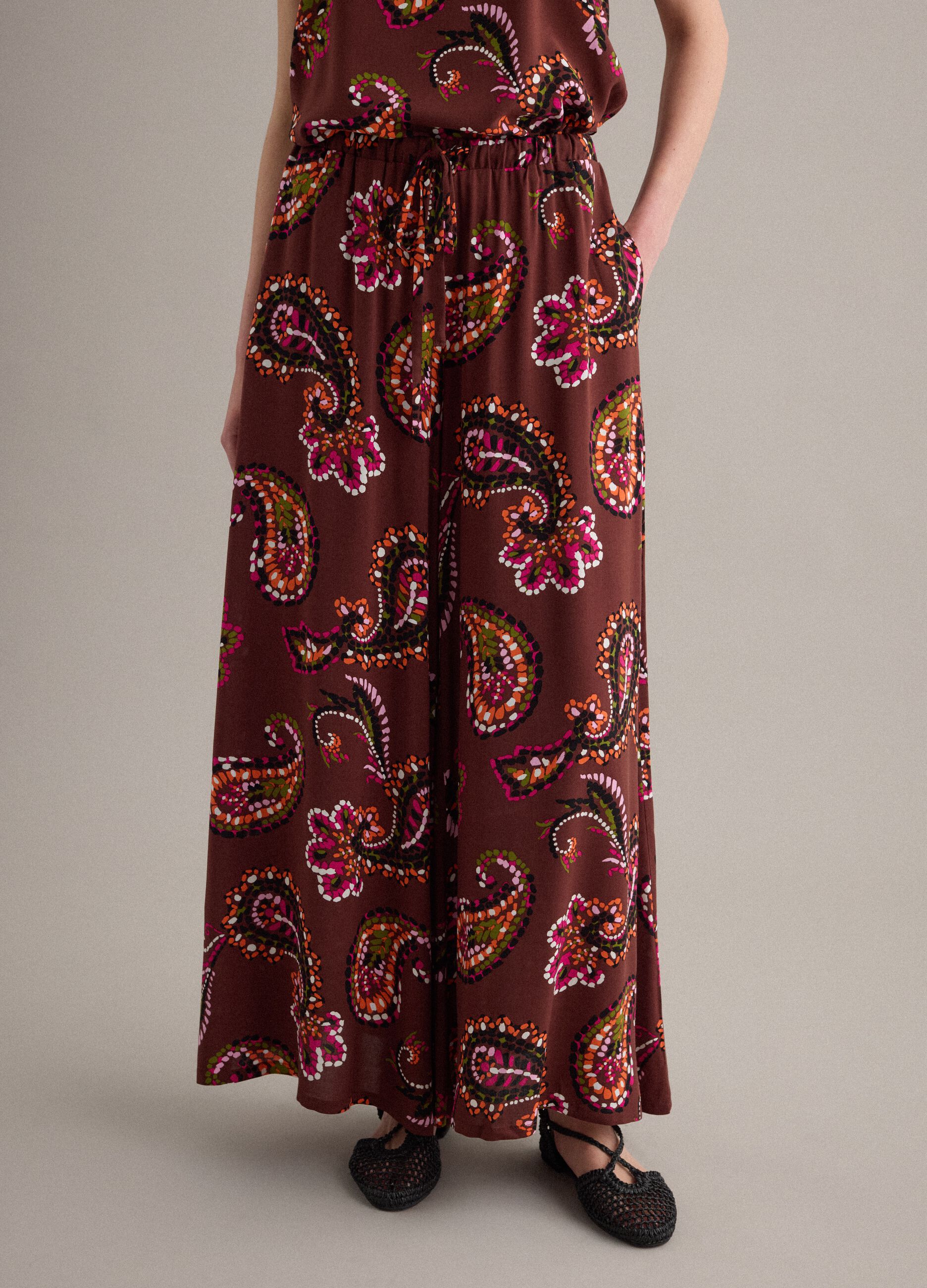 Pantal&oacute;n palazzo marr&oacute;n de viscosa pura
