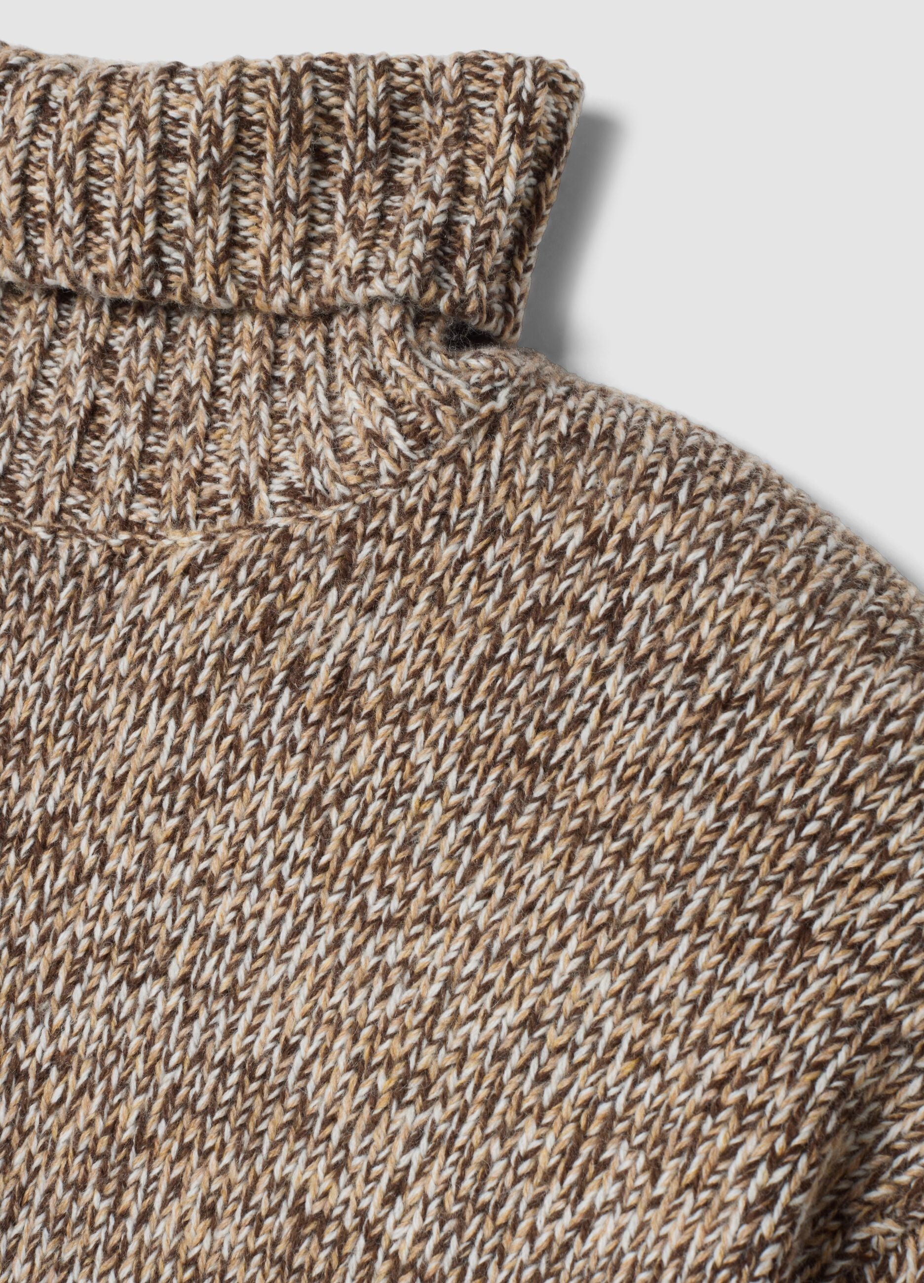 Brown roll-neck wool-blend oversized jumper