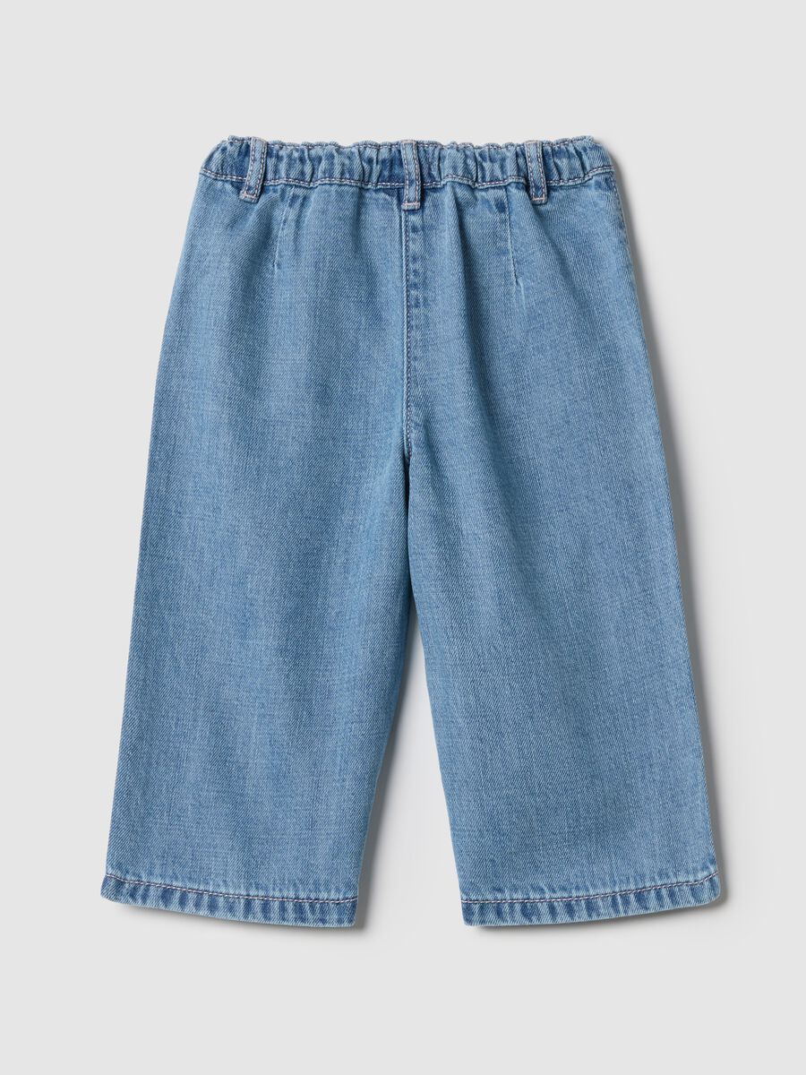 Girls' regular fit blue cotton-blend trousers with embroidery_1