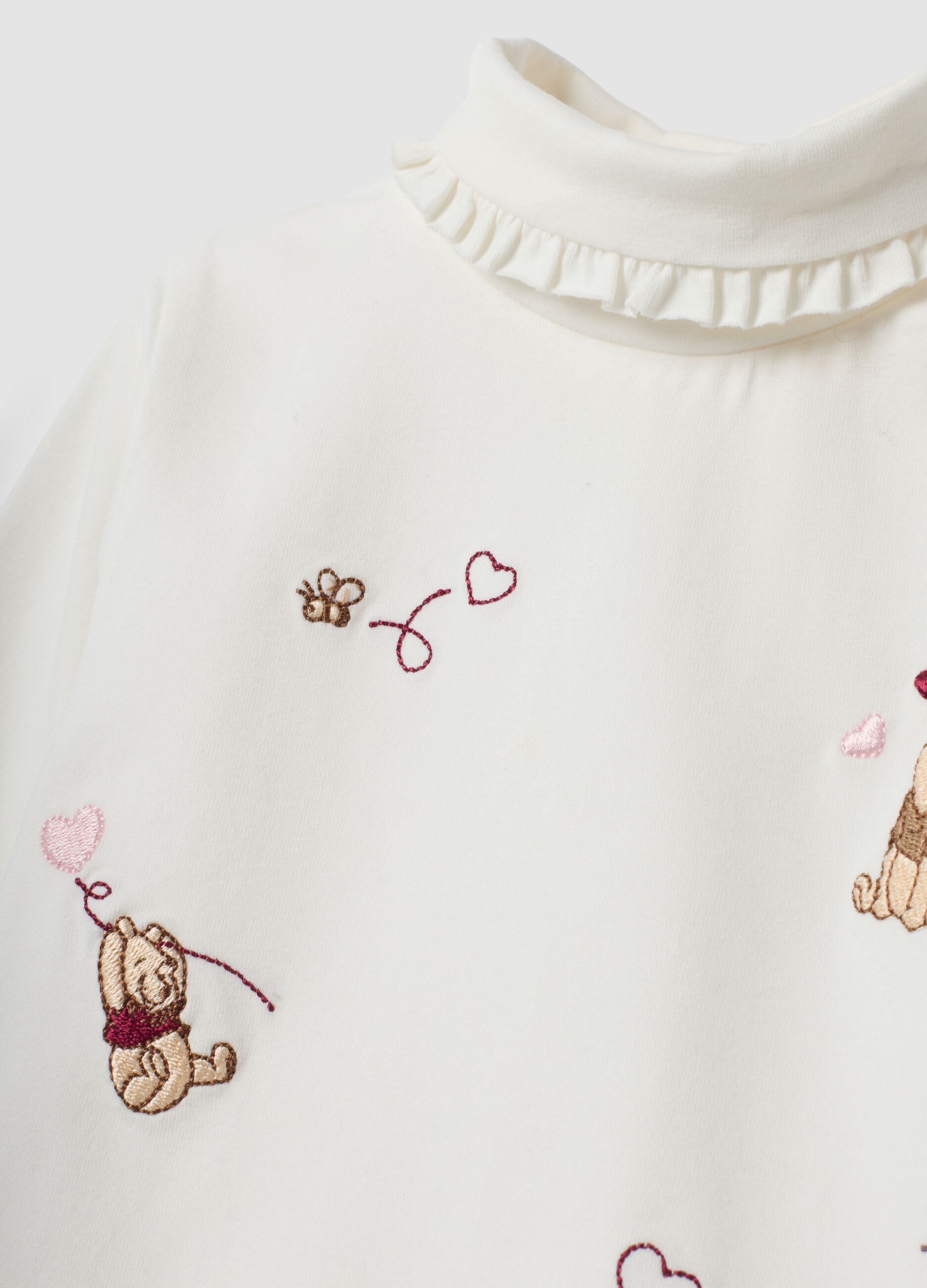 White organic stretch cotton bodysuit with Winnie the Pooh prints