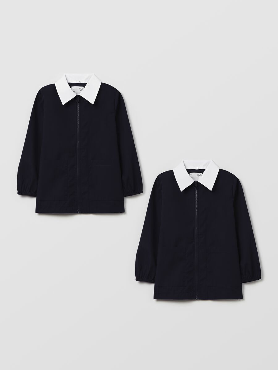 Two-pack short, solid colour school smocks with zips._0
