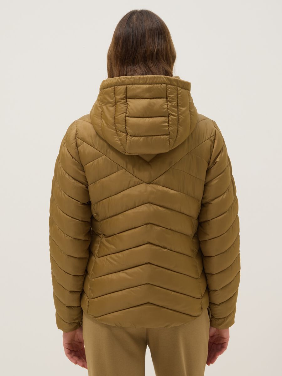 Brown padded regular fit jacket with hood_2