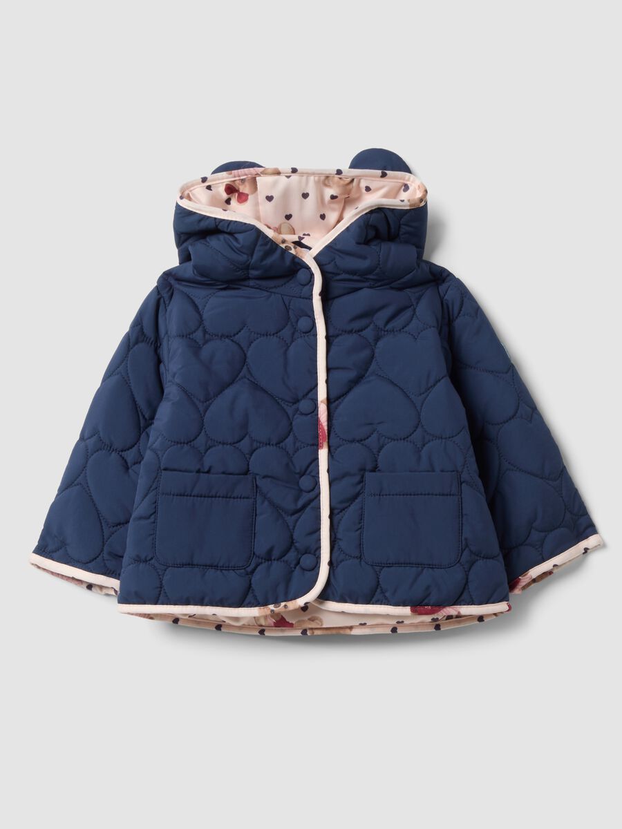 Blaue gesteppte Jacke mit Kapuze und Herzprint f&uuml;r Baby-M&auml;dchen_0