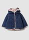 Blaue gesteppte Jacke mit Kapuze und Herzprint f&uuml;r Baby-M&auml;dchen_0