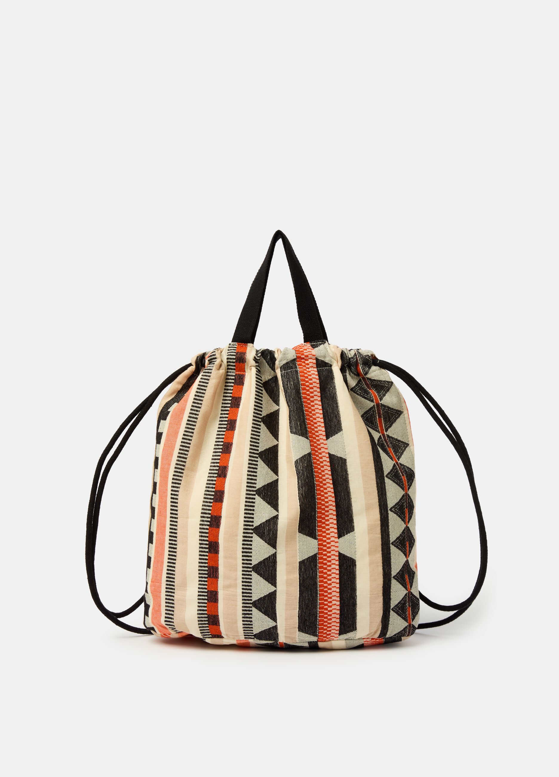Cotton sack backpack with ethnic pattern