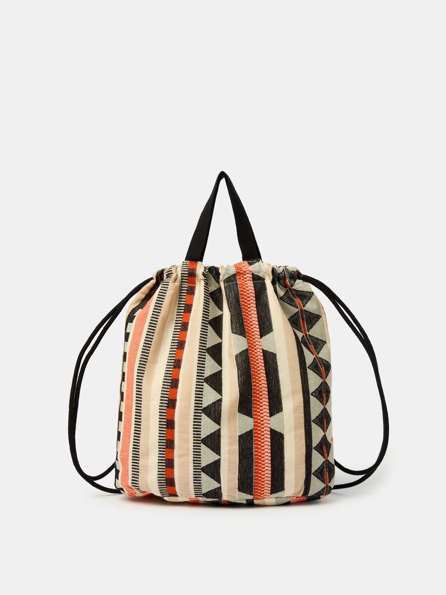 Cotton sack backpack with ethnic pattern_0