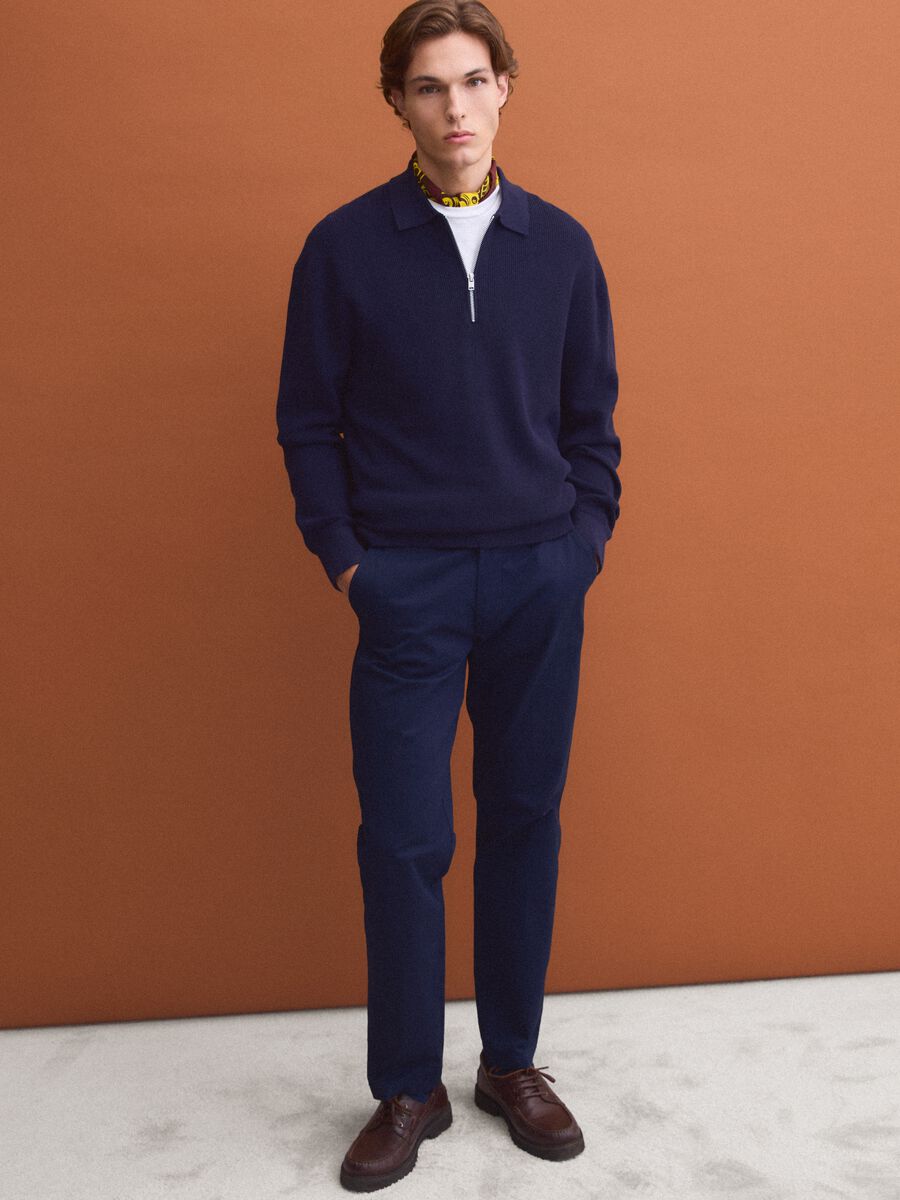 Polo blu in puro cotone con zip e collo classico_2