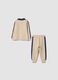 Completo jogging beige in puro cotone organico con stampe in rilievo_1