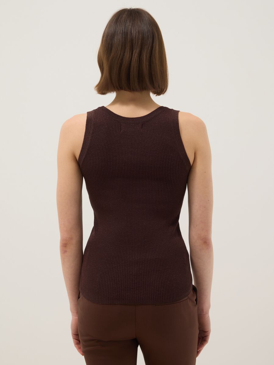 Brown viscose blend fitted tank top_2