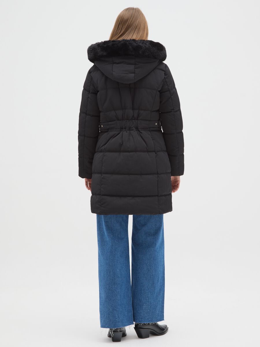 Black long padded jacket regular fit with hood and zip_2