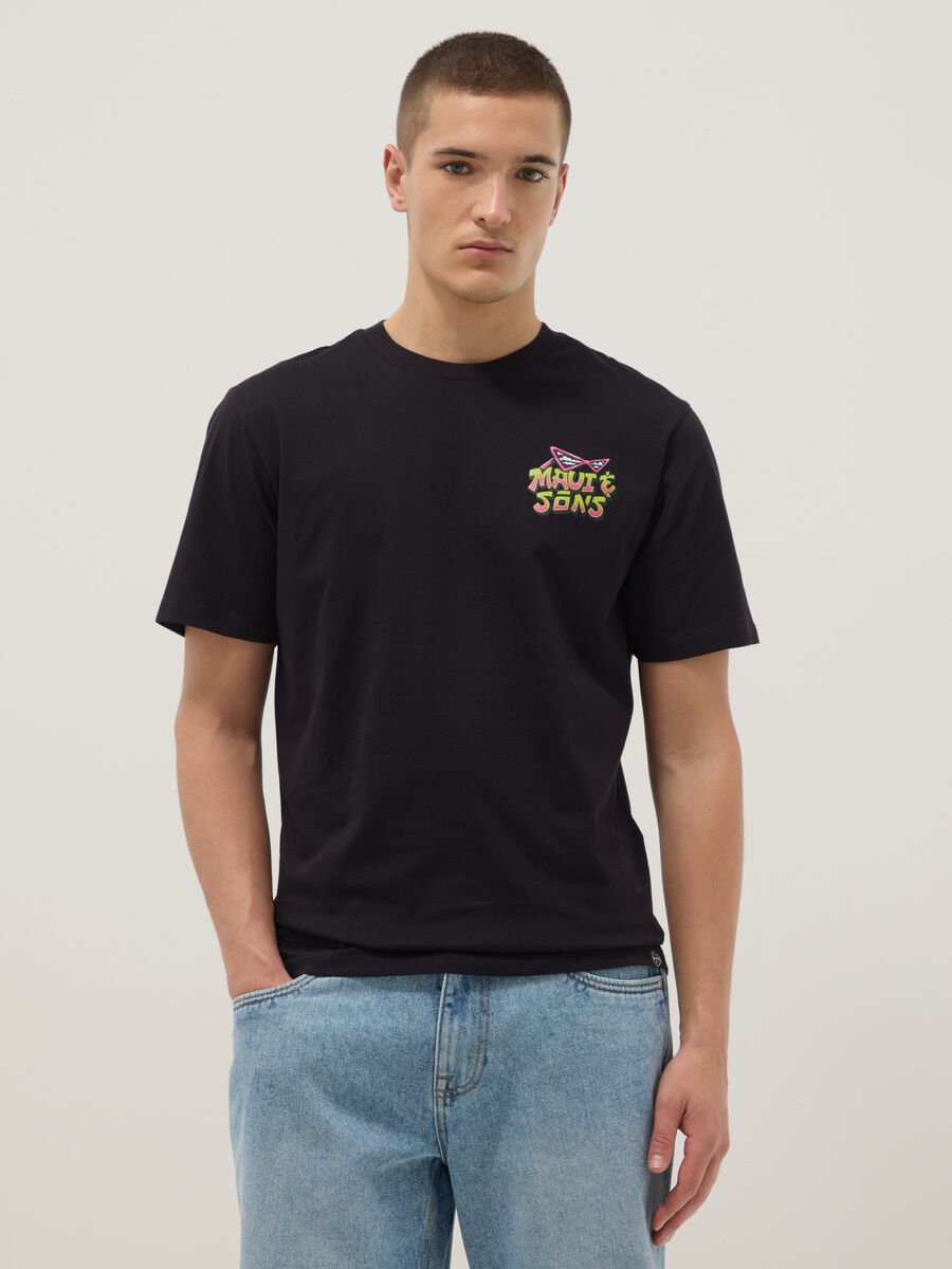 Black pure cotton relaxed-fit T-shirt with print_0