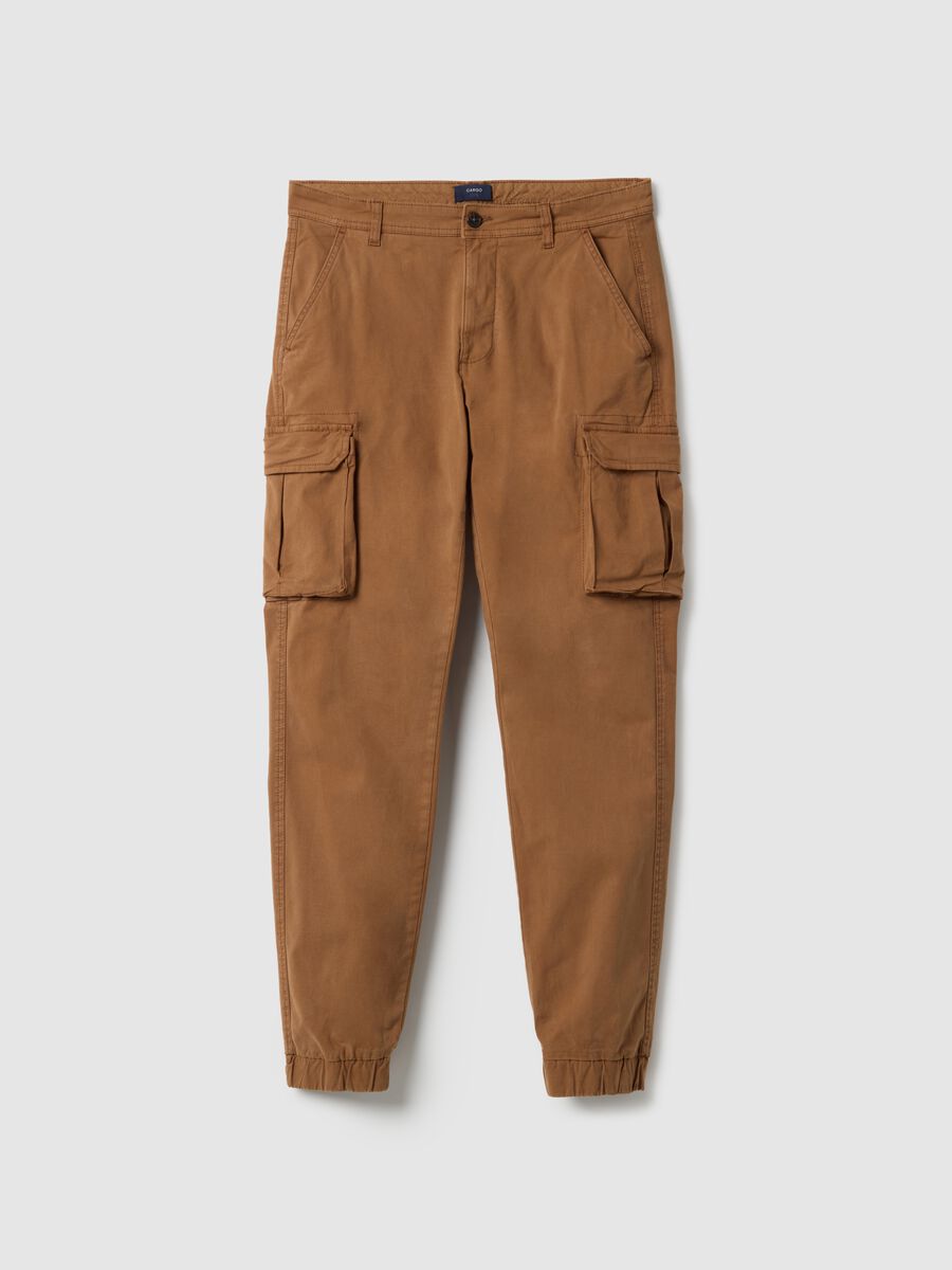 Slim fit brown stretch cotton cargo trousers_4
