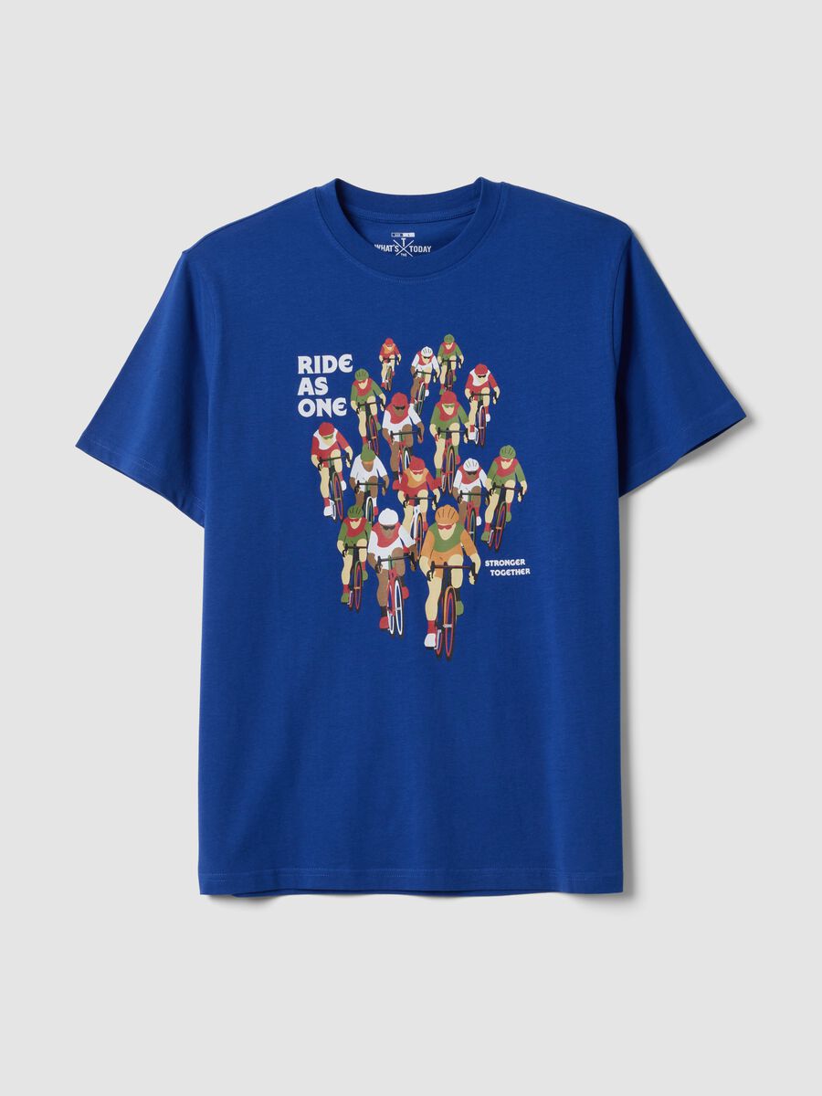 Blaues T-Shirt aus reiner Baumwolle mit Print, Regular Fit_4