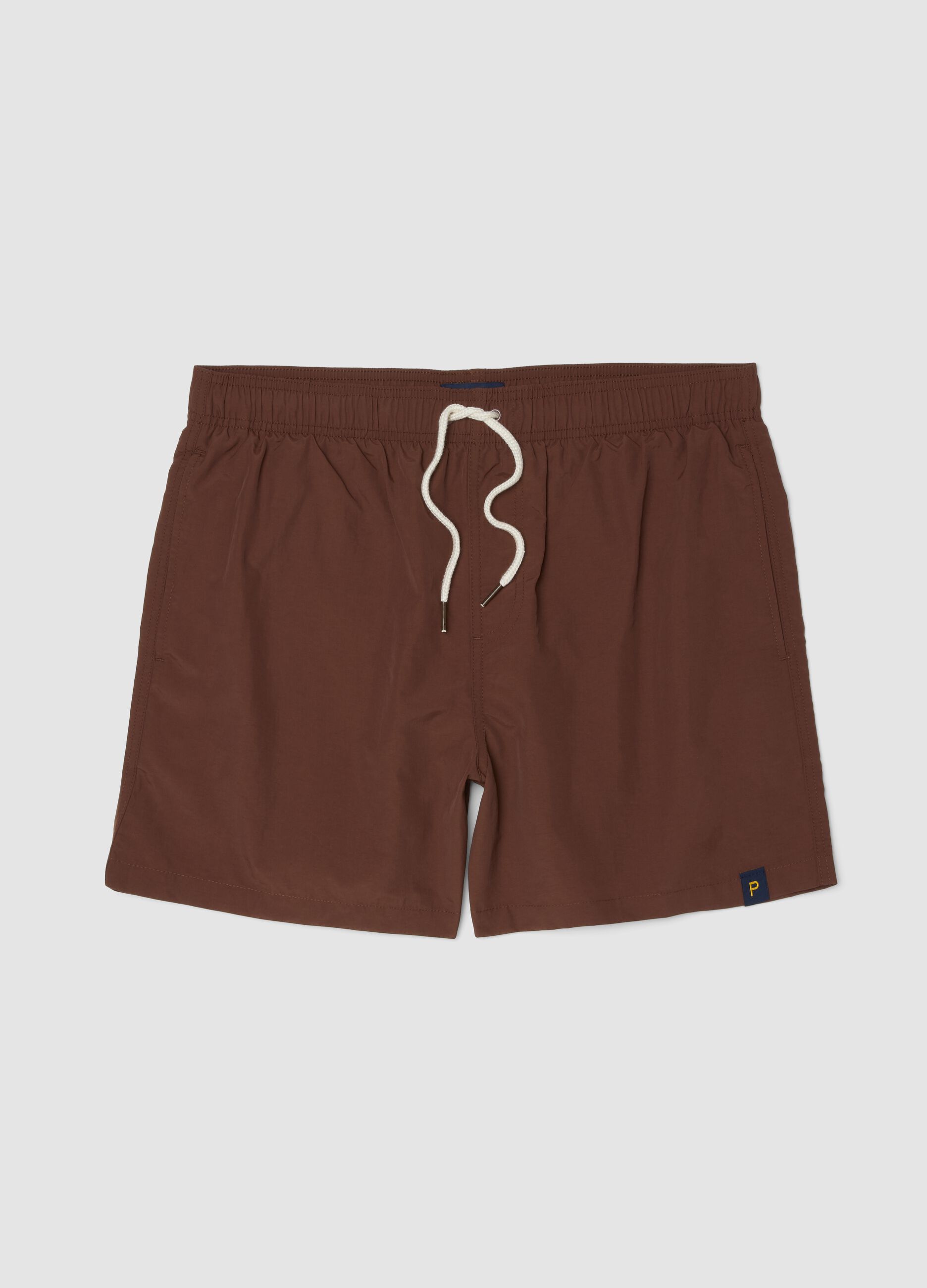 Braune Badeshorts mit elastischem Bund und Kordelzug