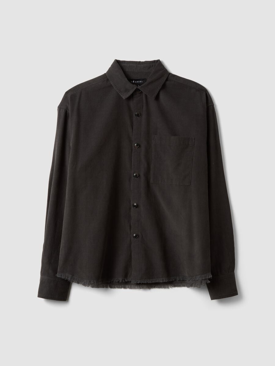 Anthracite Grey Poplin Shirt in Pure Cotton, Oversized Cropped Fit_0