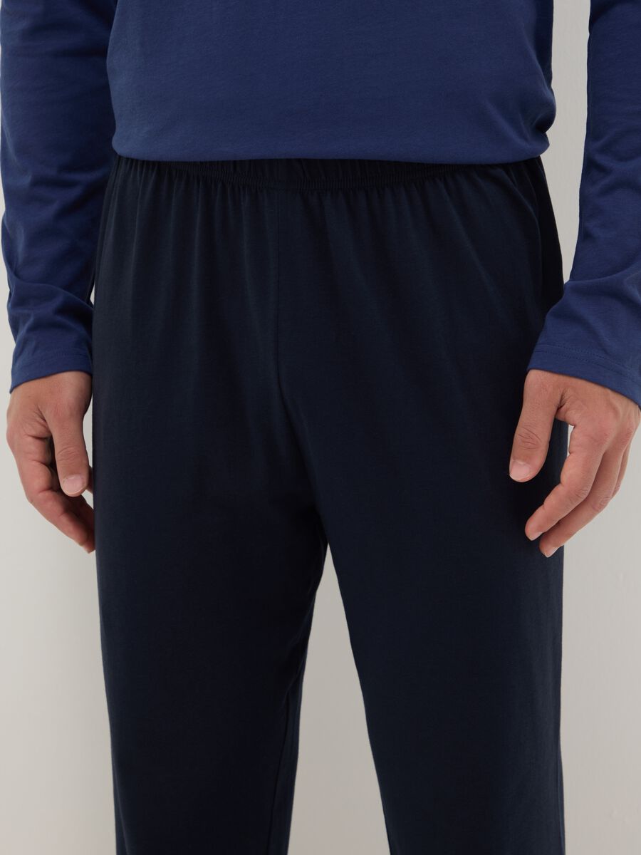 Blue crew neck long sleeve pyjama in pure cotton regular fit_3