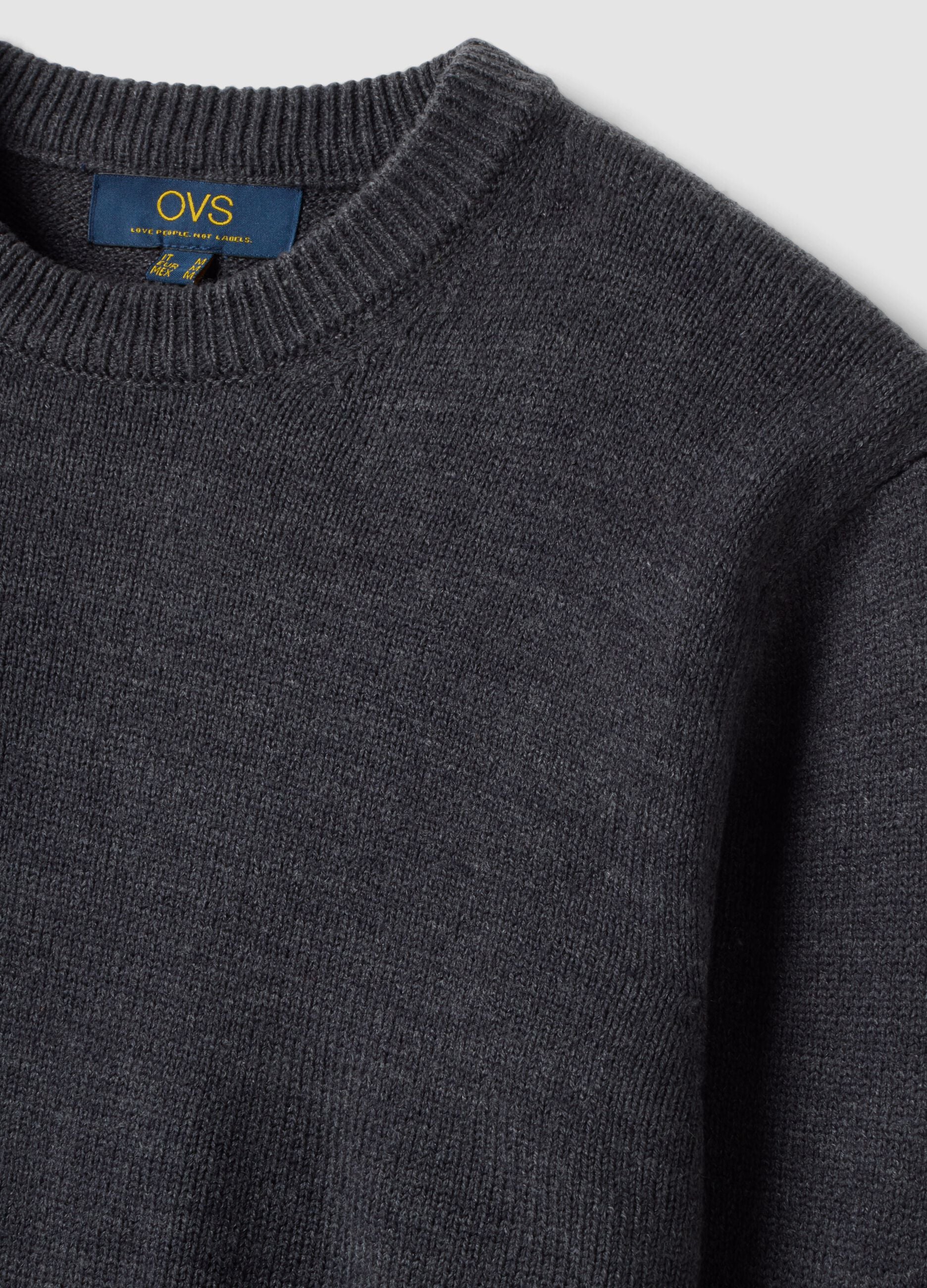 Grey crew-neck knit jersey jumper, regular fit