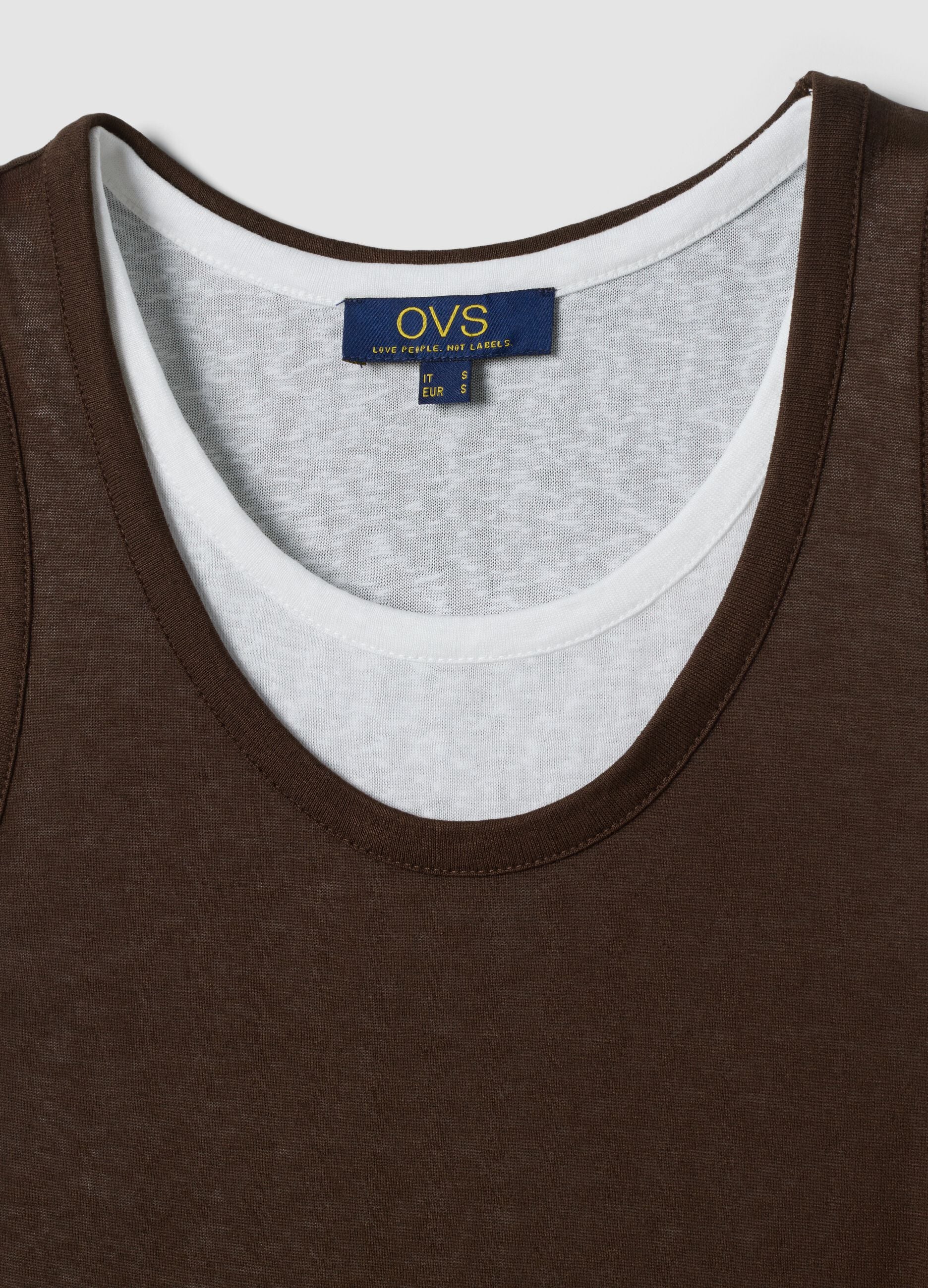 Brown viscose-blend tank top, regular fit