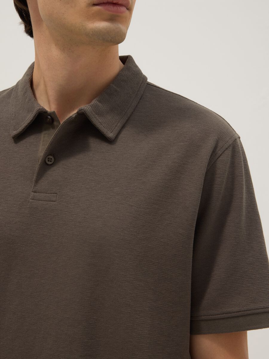 Brown regular fit stretch cotton polo_3