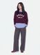 Purple viscose and wool-blend jumper with V-neck and shirt insert_1