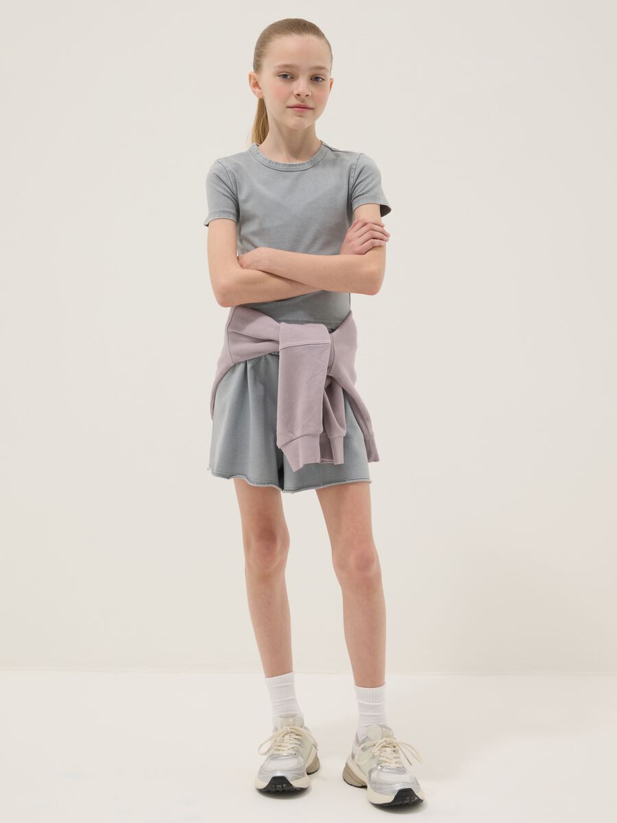 Grey stretch cotton set with T-shirt and shorts_1