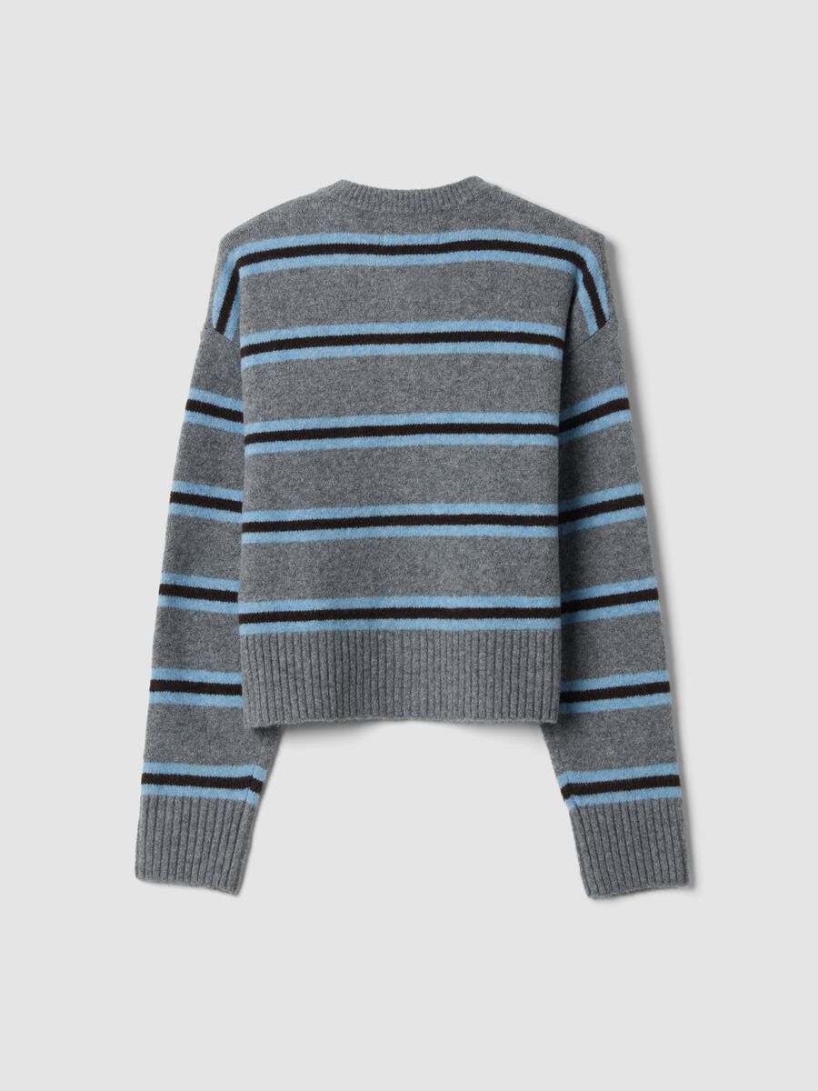 Grey striped stretch wool cardigan, regular fit_2