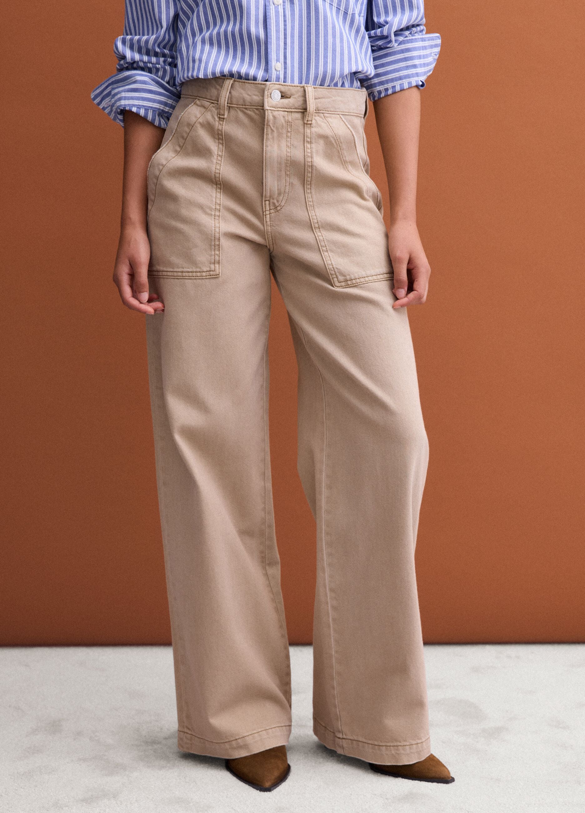 &Mu;&pi;&epsilon;&zeta; denim &tau;&zeta;&iota;&nu; wide leg &alpha;&pi;ό 100% &beta;&alpha;&mu;&beta;ά&kappa;&iota;