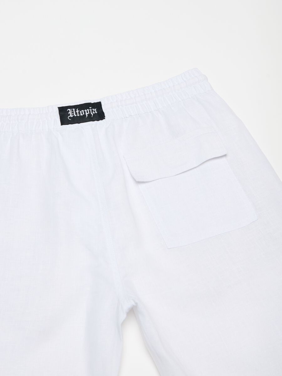 100% Linen Cargo Trousers White_8