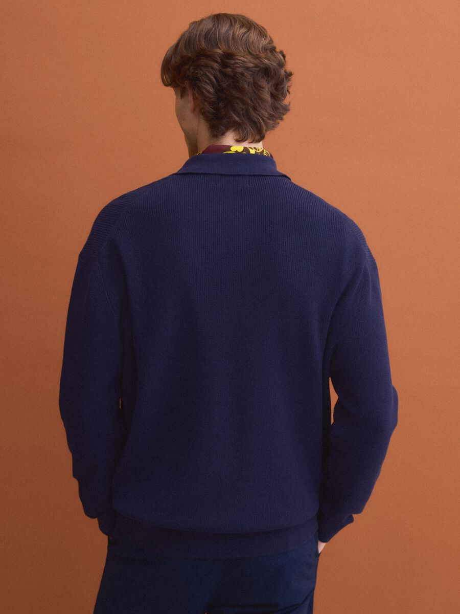 Polo blu in puro cotone con zip e collo classico_3