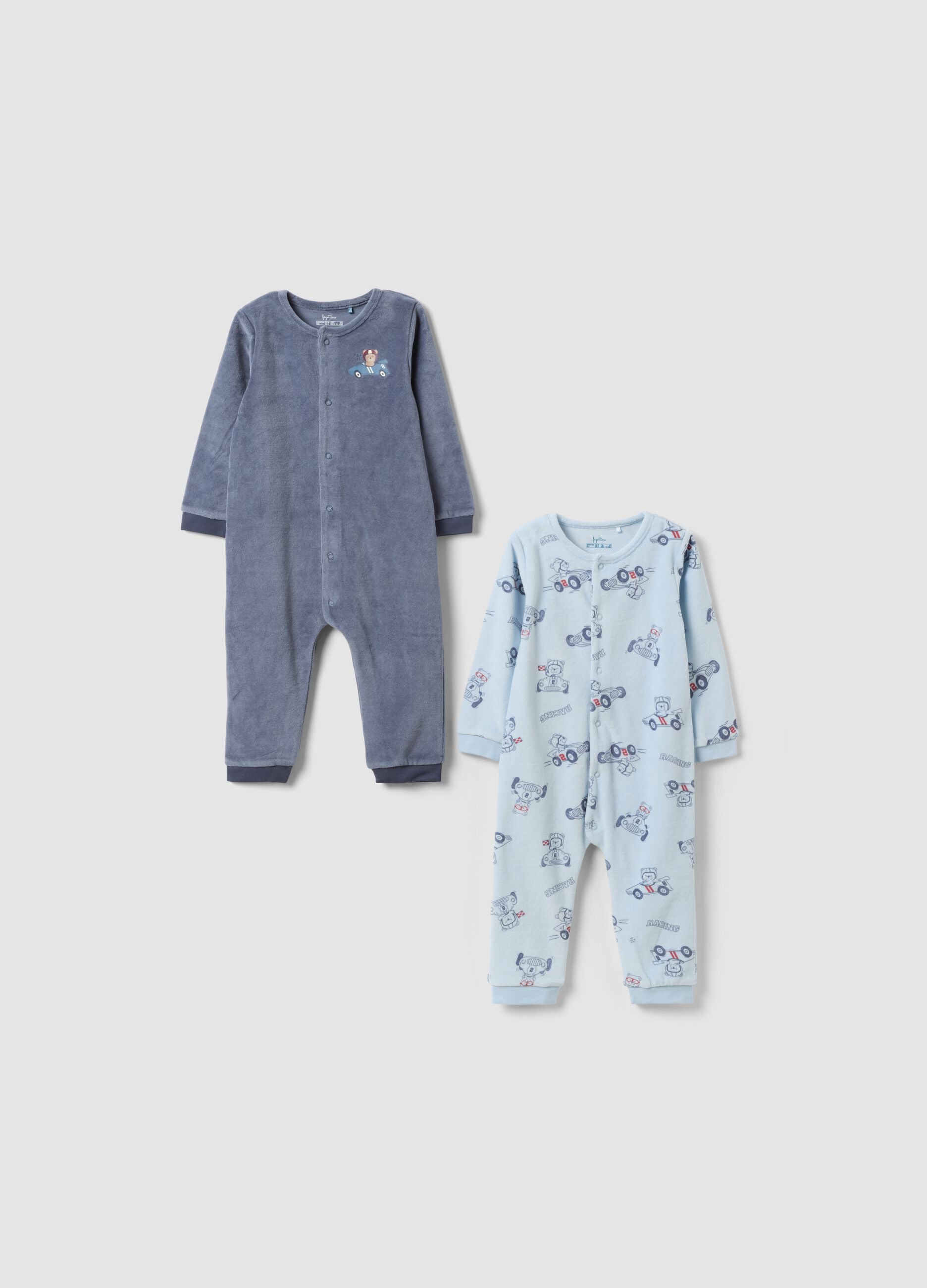 Conjunto de 2 babygrows multicolor em mistura de algod&atilde;o com molas para beb&eacute;