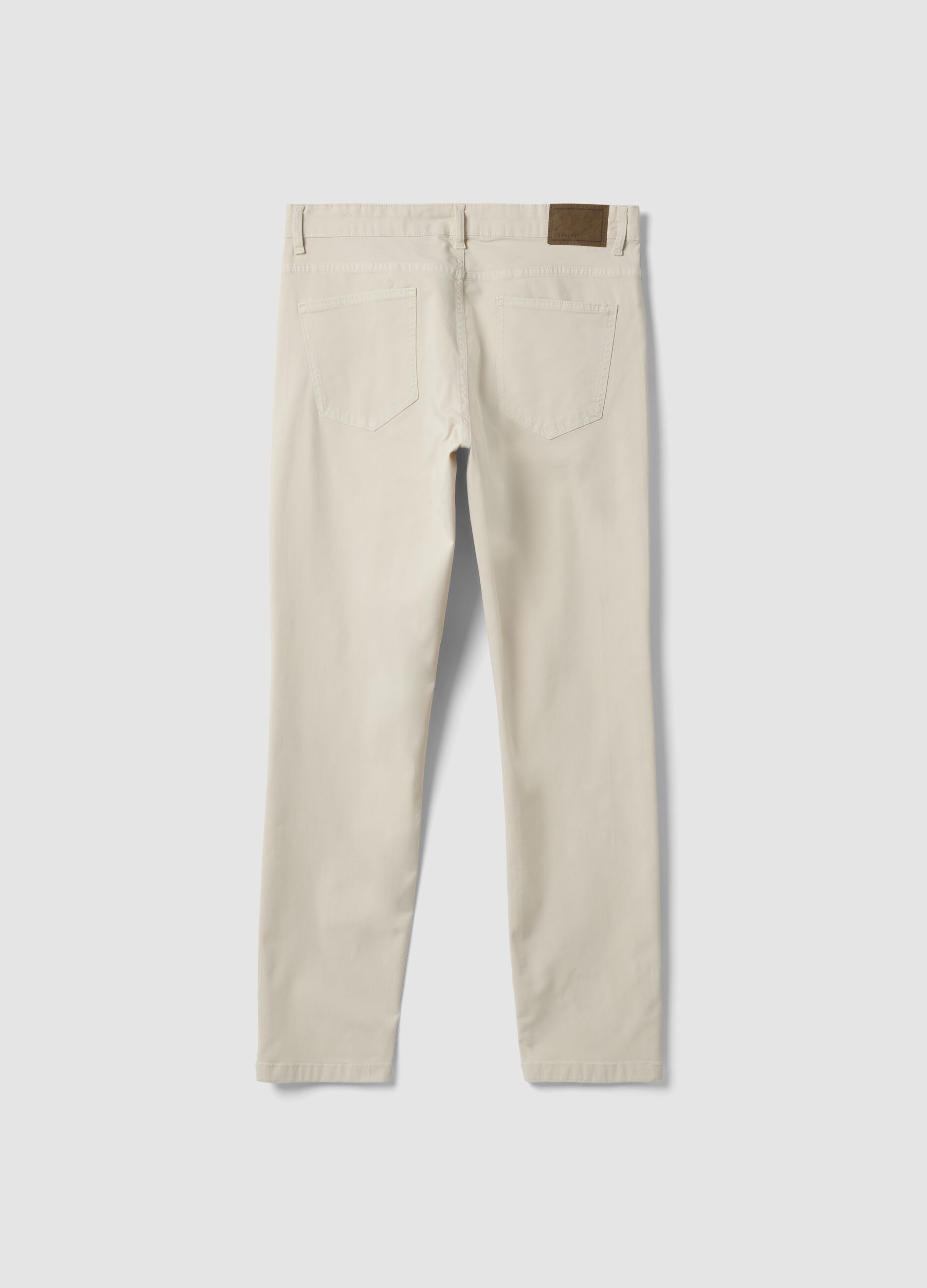 Beige Slim-Fit-Hose aus Stretch-Baumwolltwill