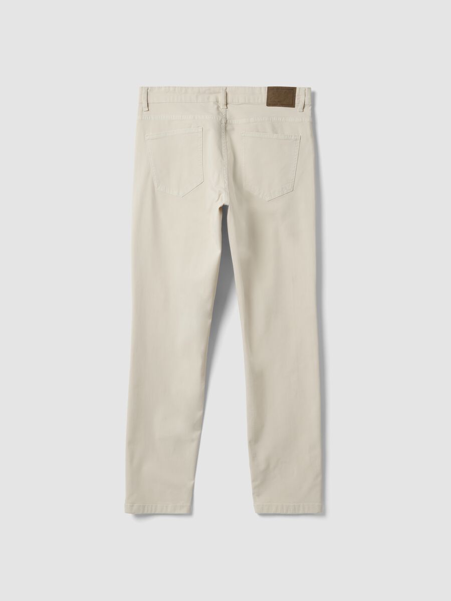Beige slim-fit stretch cotton twill trousers_6