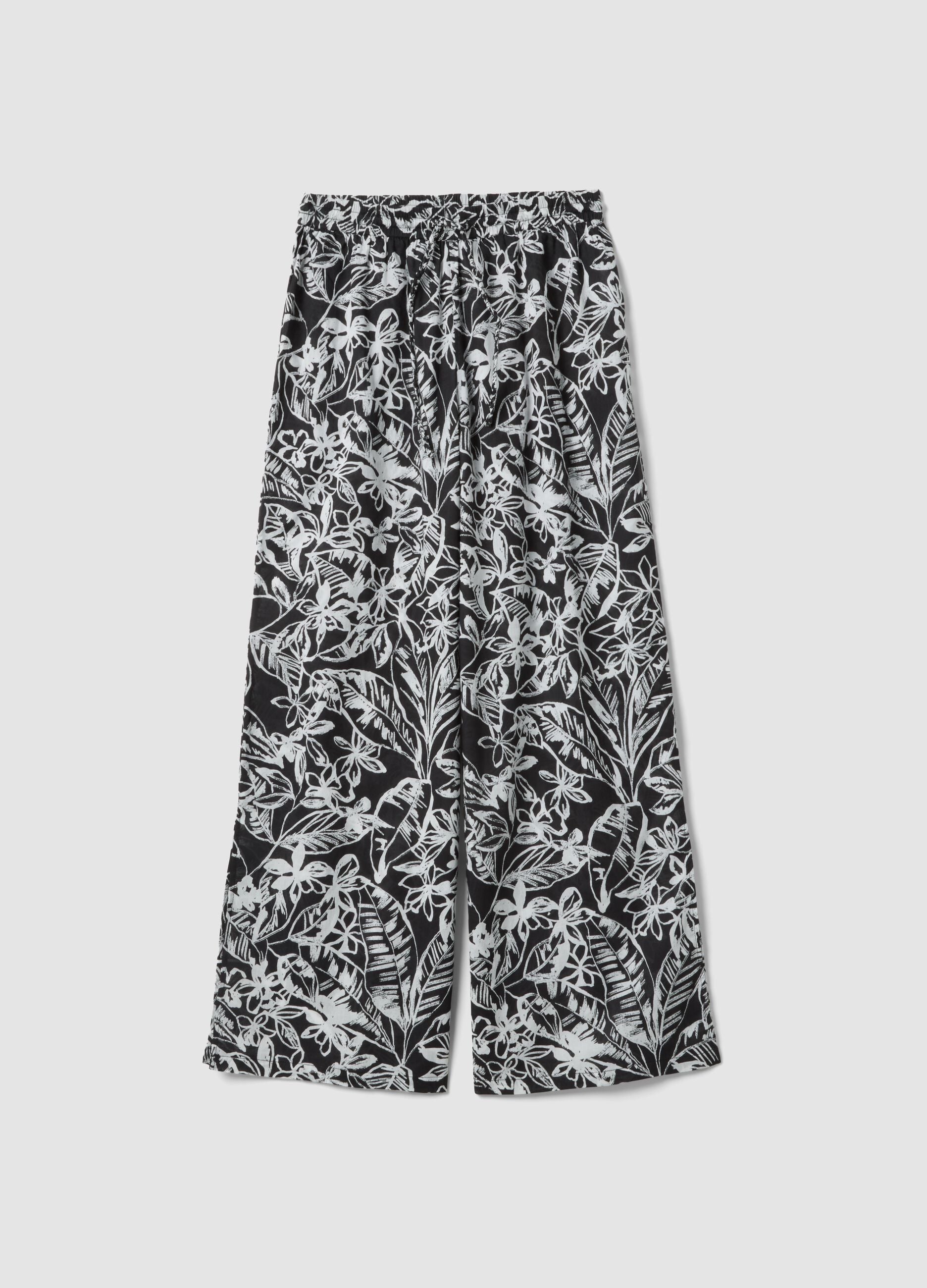 Multicoloured pure cotton long trousers with floral print