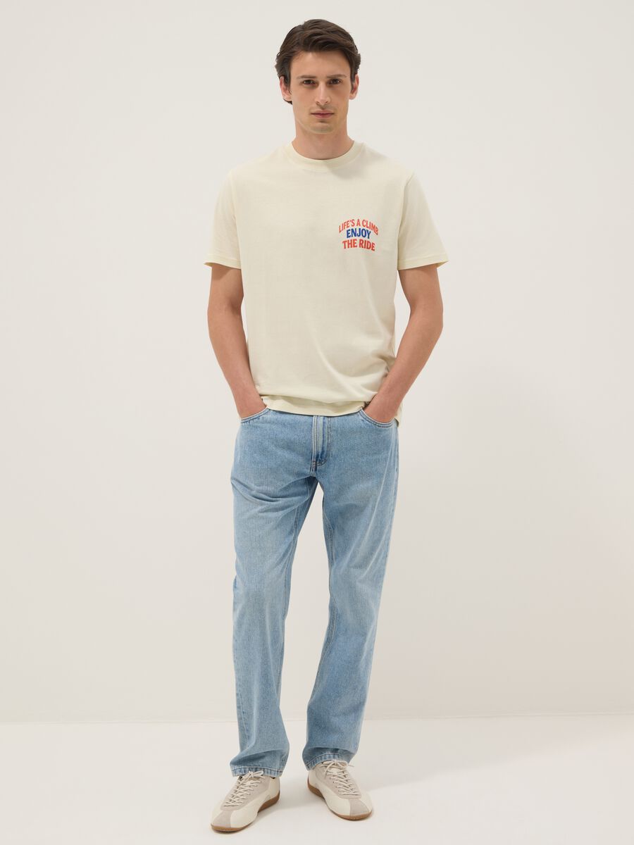 Beiges T-Shirt aus reinem Baumwolljersey mit Schriftzug, Regular Fit_1